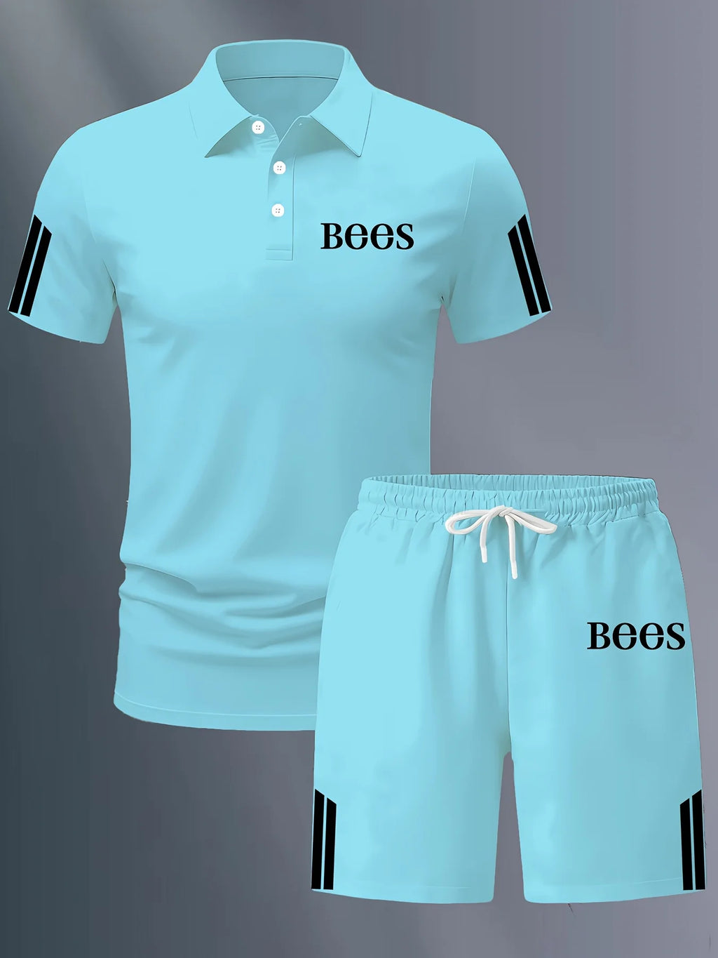 The Latest Casual Striped Polo Shirt and Elastic Waisted Shorts for 2026 Summer Set with Fashionable 3D Printing Printing