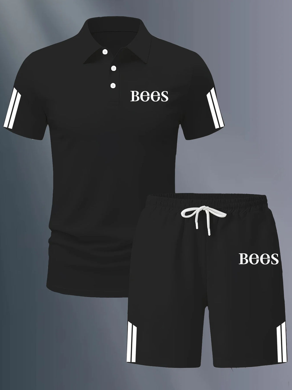 The Latest Casual Striped Polo Shirt and Elastic Waisted Shorts for 2026 Summer Set with Fashionable 3D Printing Printing