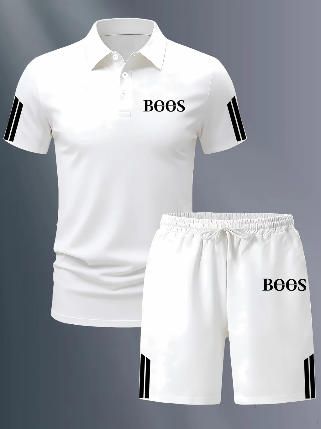 The Latest Casual Striped Polo Shirt and Elastic Waisted Shorts for 2026 Summer Set with Fashionable 3D Printing Printing