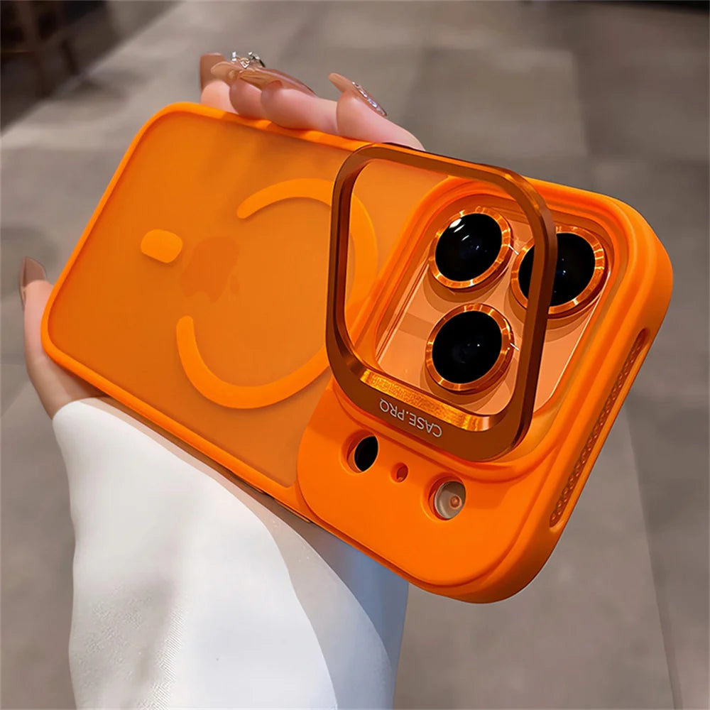 Lens Films Camera Stand Magnetic Phone Case For iPhone 17 16 15 14 13 12 11 Pro Max Air Heat Dissipation Frame Translucent Cover