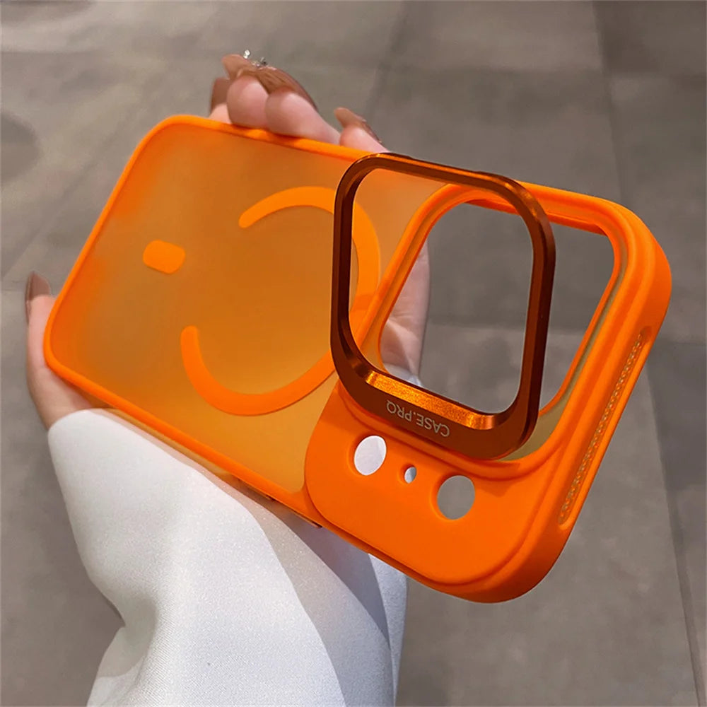 Lens Films Camera Stand Magnetic Phone Case For iPhone 17 16 15 14 13 12 11 Pro Max Air Heat Dissipation Frame Translucent Cover