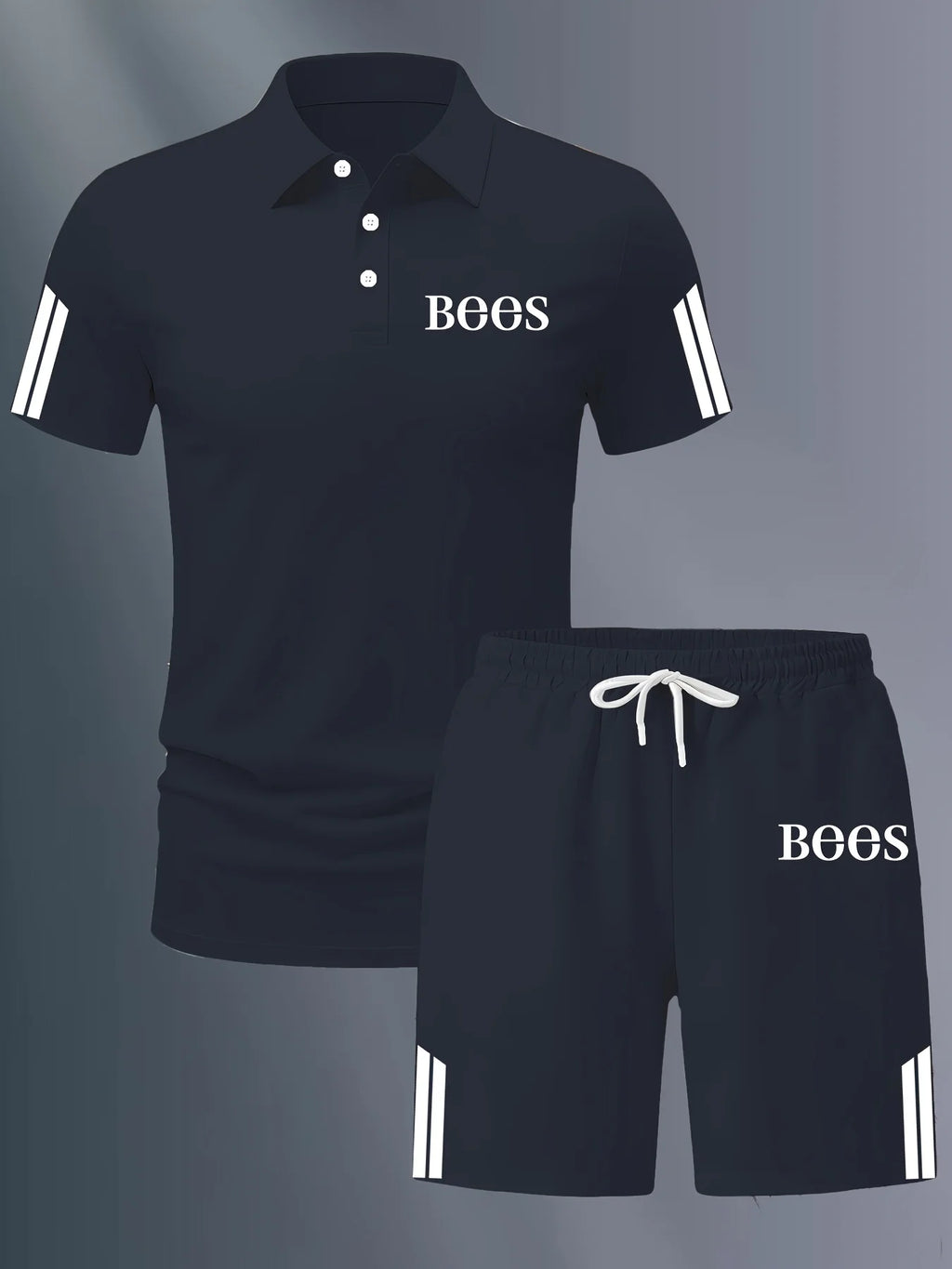 The Latest Casual Striped Polo Shirt and Elastic Waisted Shorts for 2026 Summer Set with Fashionable 3D Printing Printing