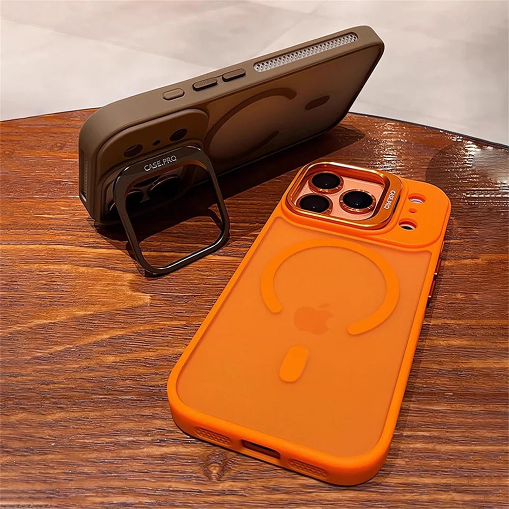 Lens Films Camera Stand Magnetic Phone Case For iPhone 17 16 15 14 13 12 11 Pro Max Air Heat Dissipation Frame Translucent Cover